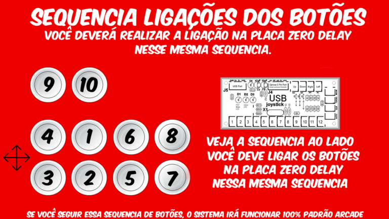 Sequencia de Ligações dos Botões - Placa Zero Delay - Exemplo 2